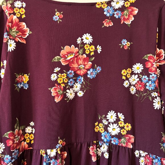 NWT Forever 21 Burgundy Floral Dress V-Neck - Picture 4 of 6